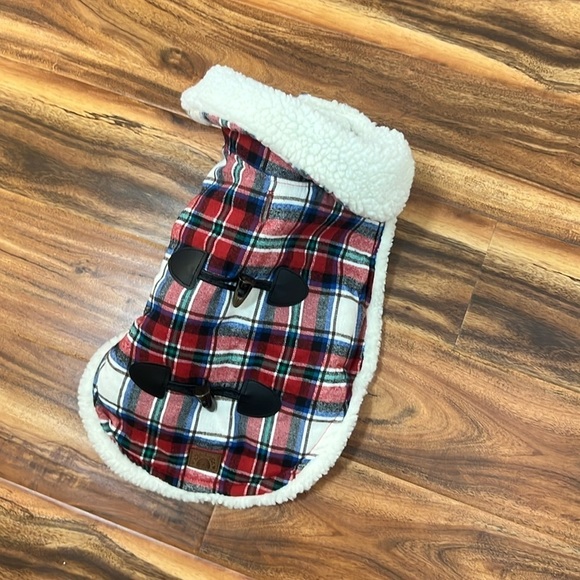bee & willow Other - Bee & Willow Home Red Plaid Sherpa Lined Dog Coat Jacket Size Large 15” - 17”